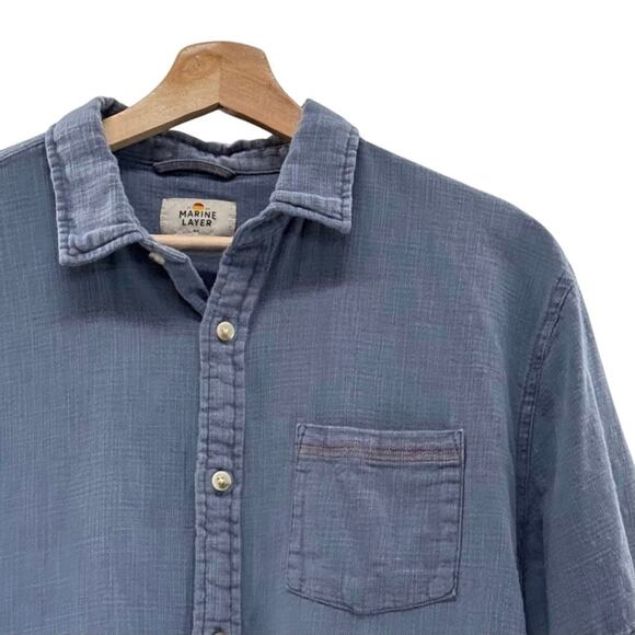 Marine Layer Mens Selvedge Button Up Short Sleeve M/L Shirt Casual Staple - Picture 4 of 7
